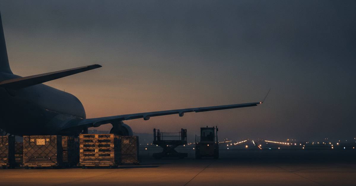 Air cargo apron at dusk