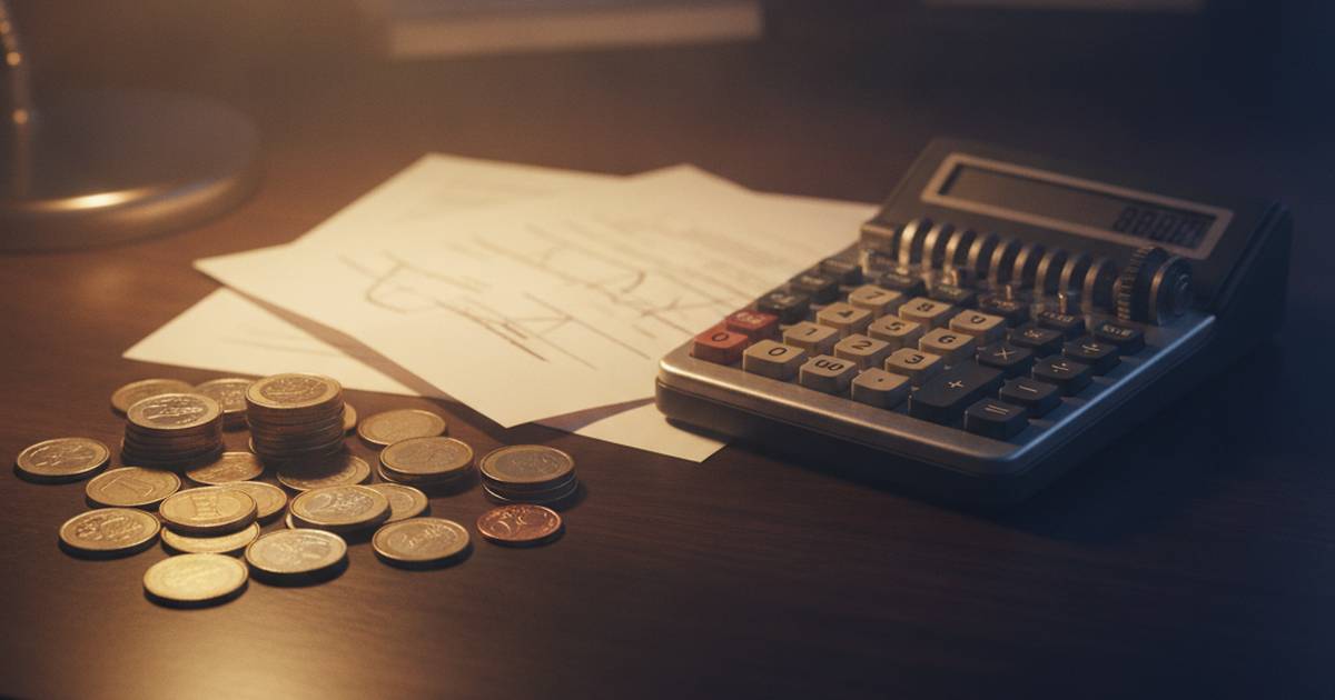 Euro coins and a document beside a calculator